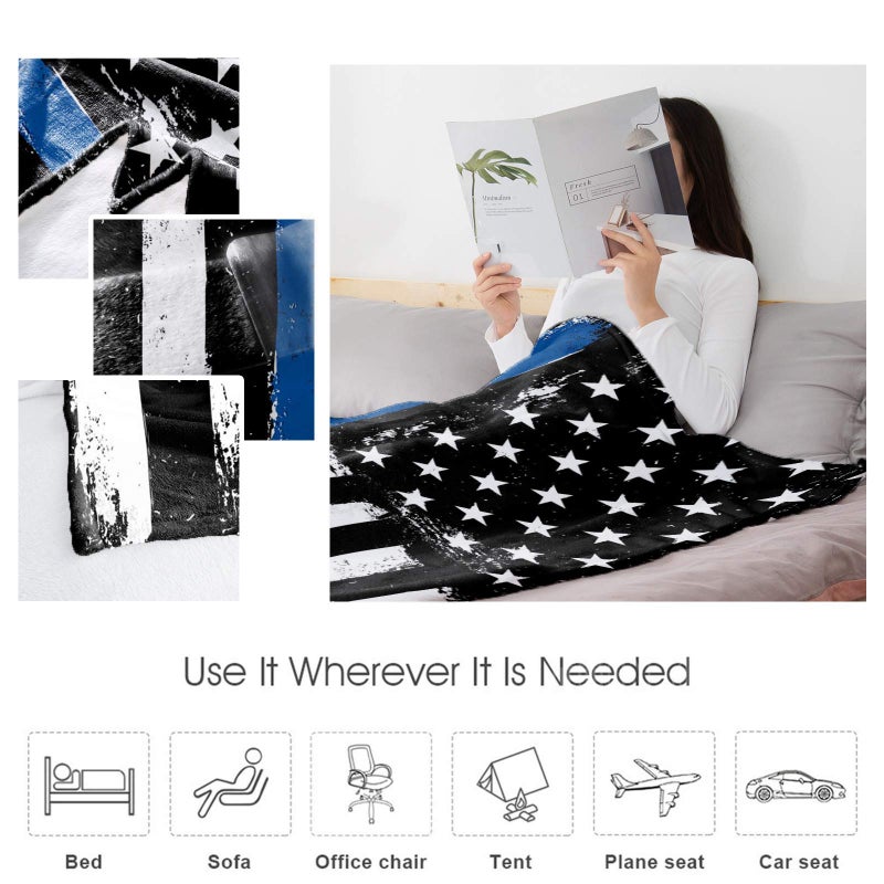 Edwiinsa Thin Blue Line Police Blanket Fleece Throw Blankets 40'' x 50'', Lightweight Super Soft Micrifiber Honor Law Enforcement USA Vintage Warm Plush Cozy Luxury Bed Blankets All Season for Couch/Sofa/Gift - Image 5